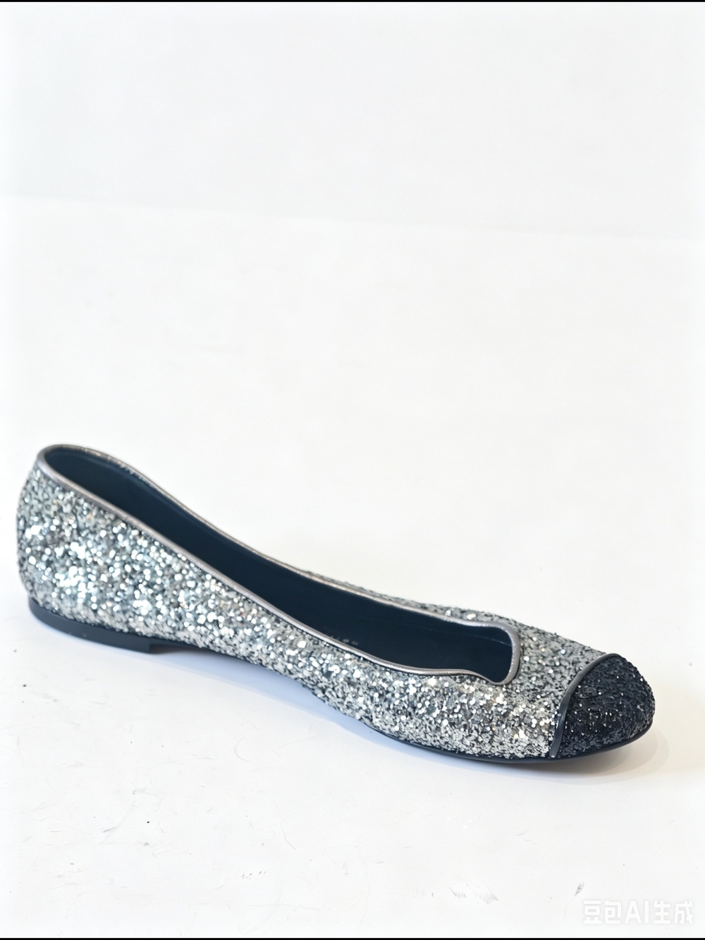 Giuseppe Zanotti Silver Glitter Cap-Toe  Ballet Flat